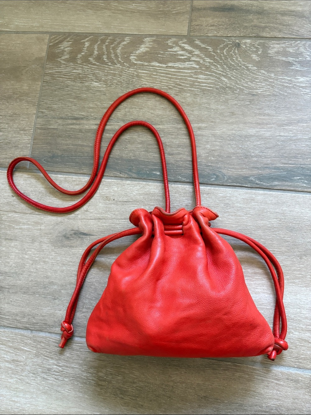 Clare V. Emma Crossbody Pouch Drawstring Leather Bag Blood Orange